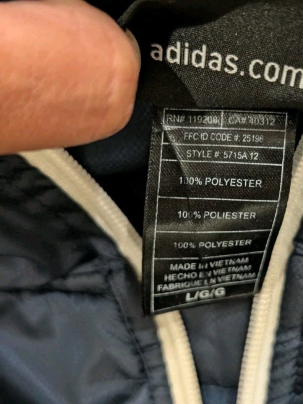 Adidas Notre Dame Navy Blue Mens Large Striped Sleeve Zip Up Fleece Track Jacket - Picture 3 of 7